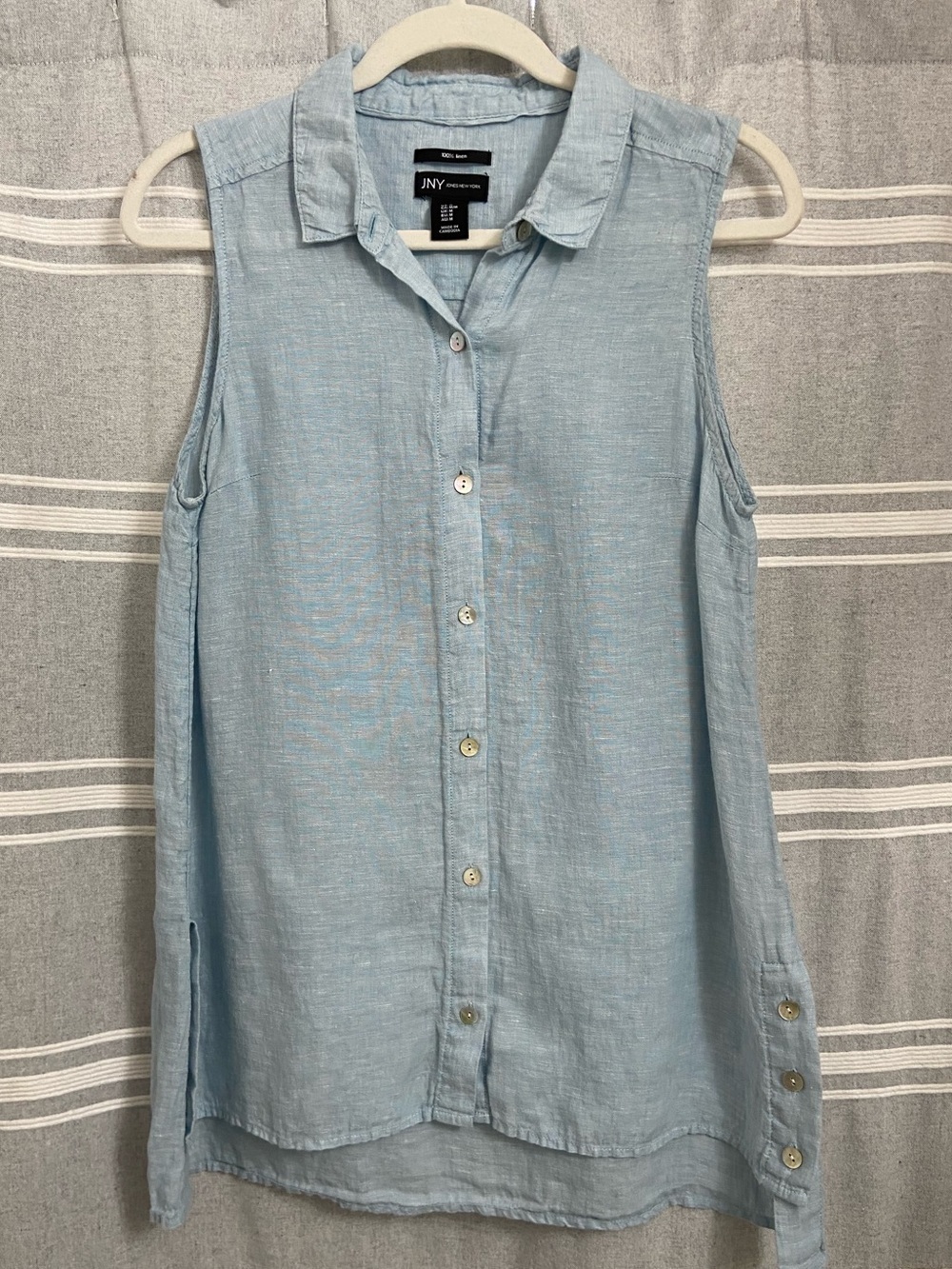 JNY Jones New York Sleeveless Chambray Linen Button-Up Tunic Size M
